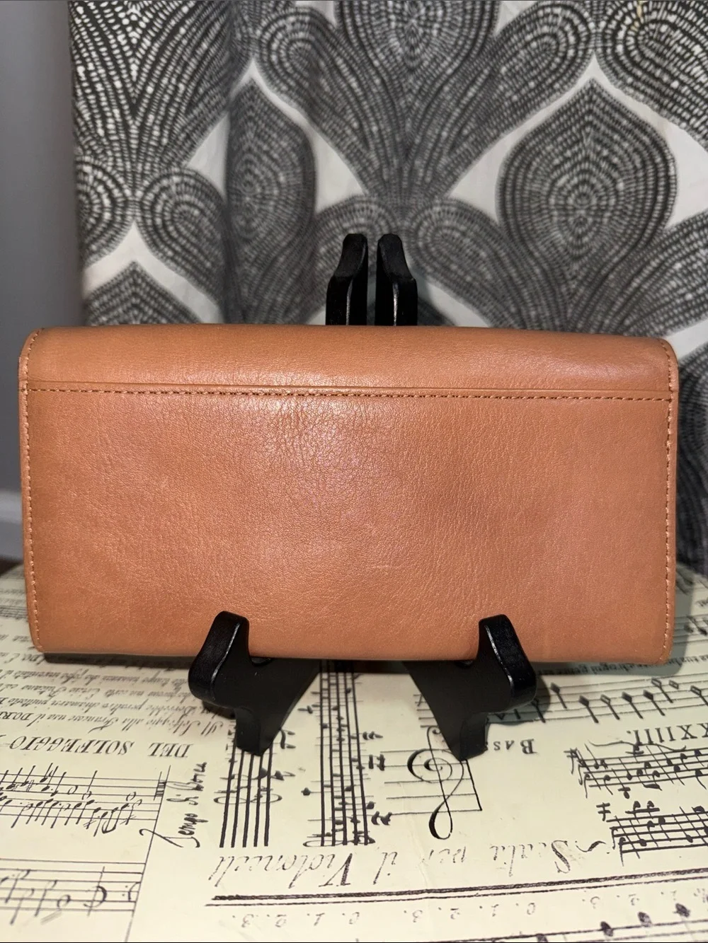 Kate Spade Tan Leather Turnlock Flap Wallet Yellow & Polka Dot Interior